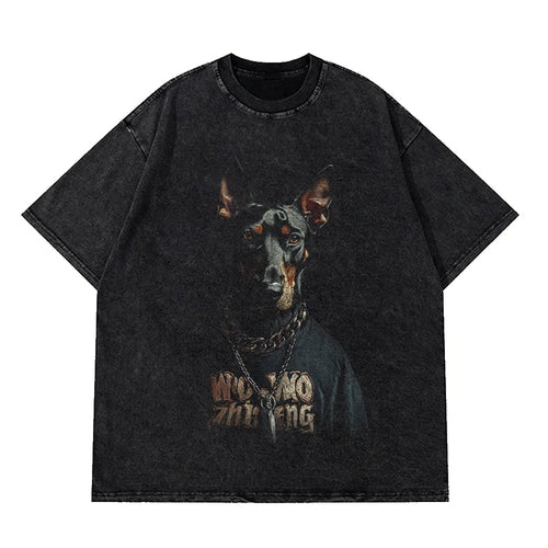 Retro Rottweiler Doberman Streetwear Tee – Vintage Hip Hop Gothic