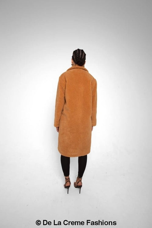 Jackie Double Breasted Borg Teddy Midi Coat