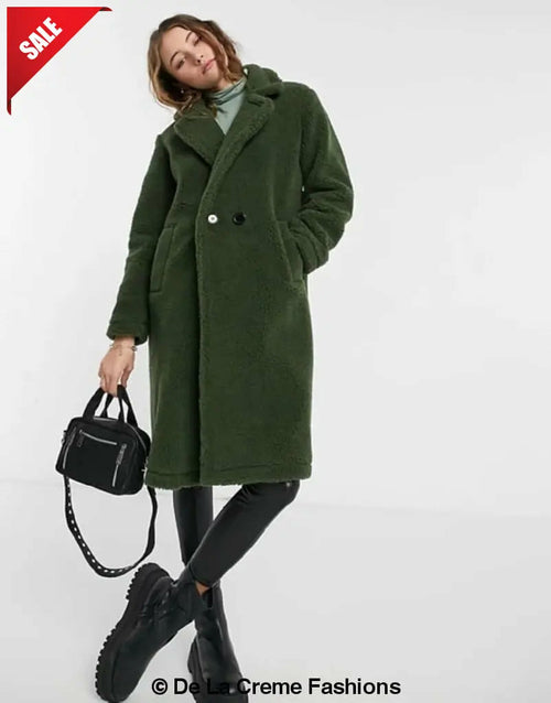 Jackie Double Breasted Borg Teddy Midi Coat