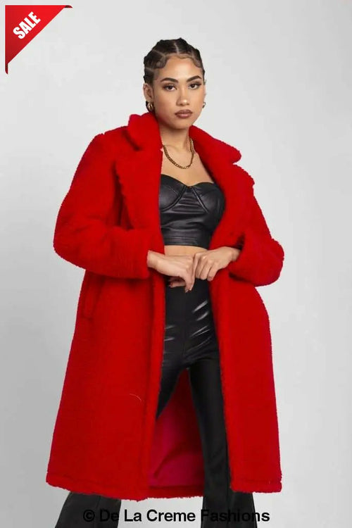 Jackie Double Breasted Borg Teddy Midi Coat