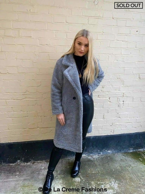 Jackie Double Breasted Borg Teddy Midi Coat