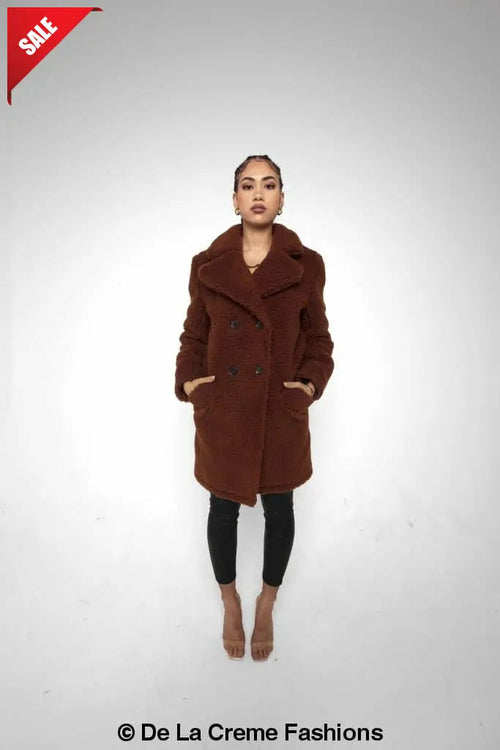 Janine Double Breasted Borg Teddy Coat