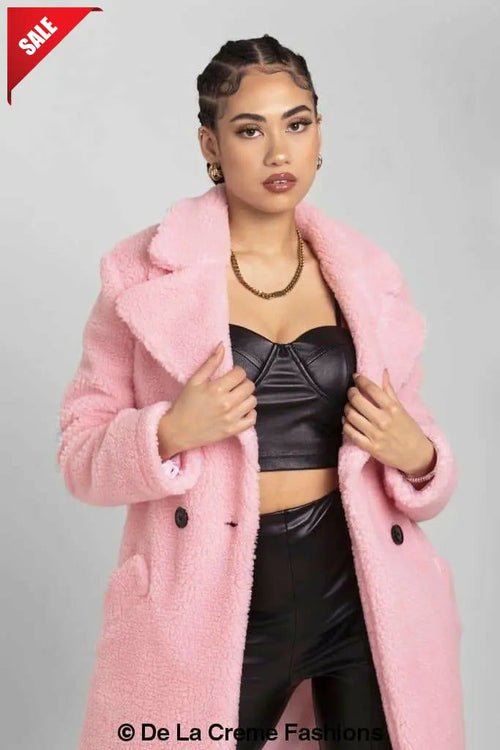Janine Double Breasted Borg Teddy Coat