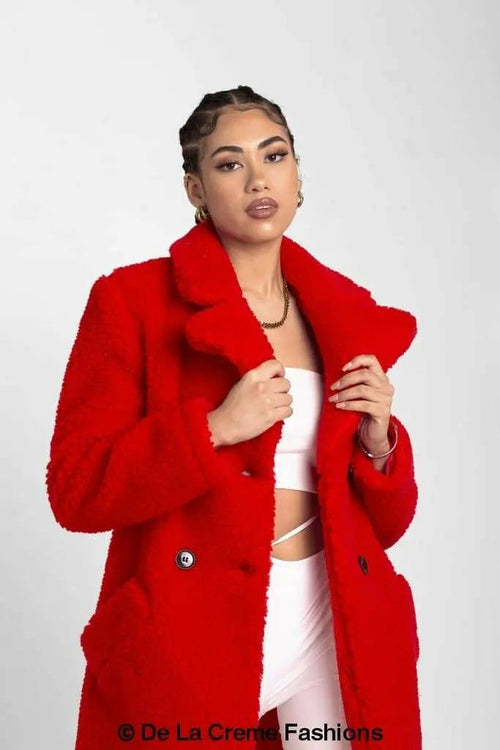 Janine Double Breasted Borg Teddy Coat