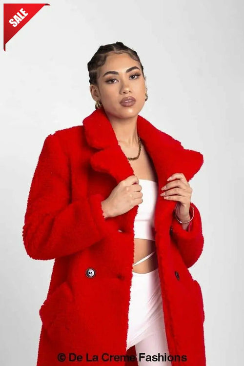 Janine Double Breasted Borg Teddy Coat