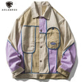Jacket Men Color Block Patchwork Coats Autumn Couple Baggy Harajuku