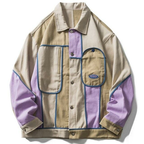 Jacket Men Color Block Patchwork Coats Autumn Couple Baggy Harajuku
