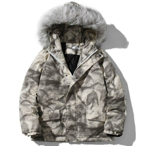 Hooded Parkas Winter Jacket Men Tie Dye Print Cargo Coats Jackets