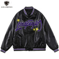 Jacket Men Furry Letter Star Leather Oversized Bomber Coats Couple