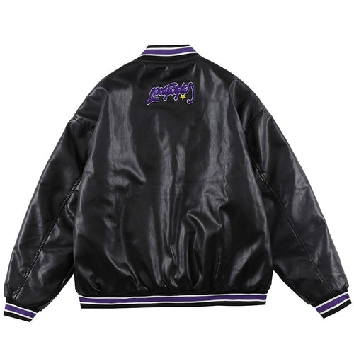 Jacket Men Furry Letter Star Leather Oversized Bomber Coats Couple