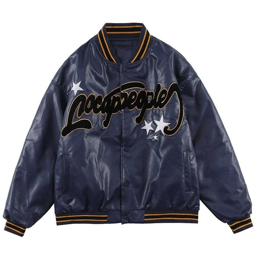 Jacket Men Furry Letter Star Leather Oversized Bomber Coats Couple