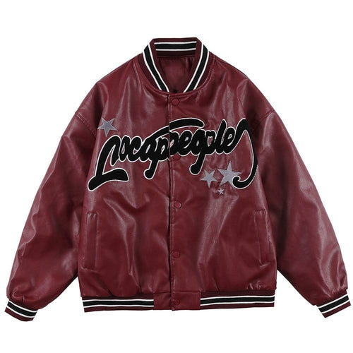 Jacket Men Furry Letter Star Leather Oversized Bomber Coats Couple