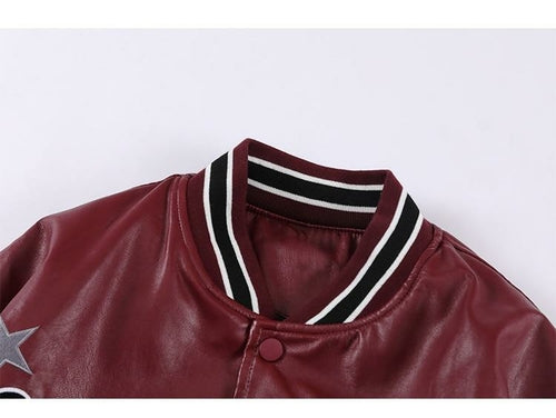 Jacket Men Furry Letter Star Leather Oversized Bomber Coats Couple