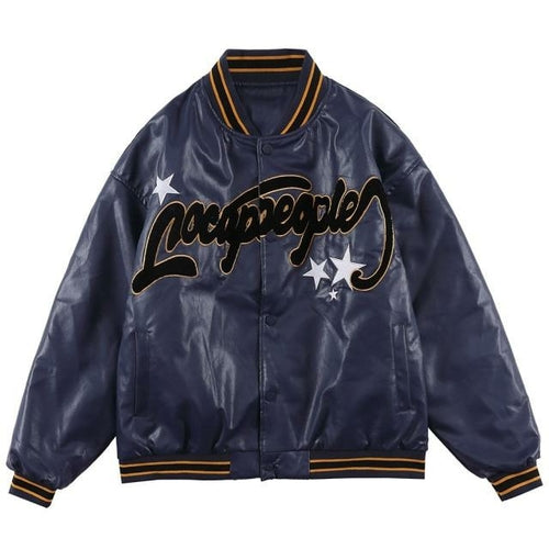 Jacket Men Furry Letter Star Leather Oversized Bomber Coats Couple