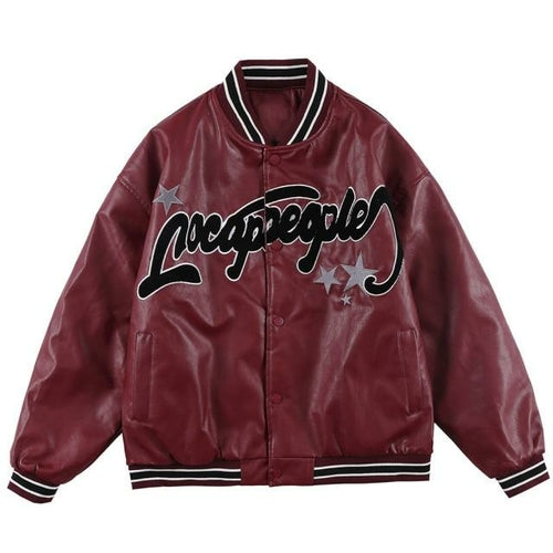 Jacket Men Furry Letter Star Leather Oversized Bomber Coats Couple