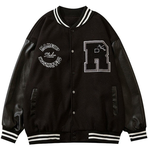 Varsity Jacket Men Leather Patchwork Letter Patch Baseball Coats