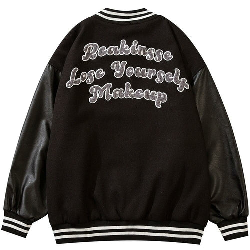 Varsity Jacket Men Leather Patchwork Letter Patch Baseball Coats