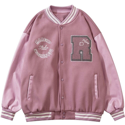 Varsity Jacket Men Leather Patchwork Letter Patch Baseball Coats