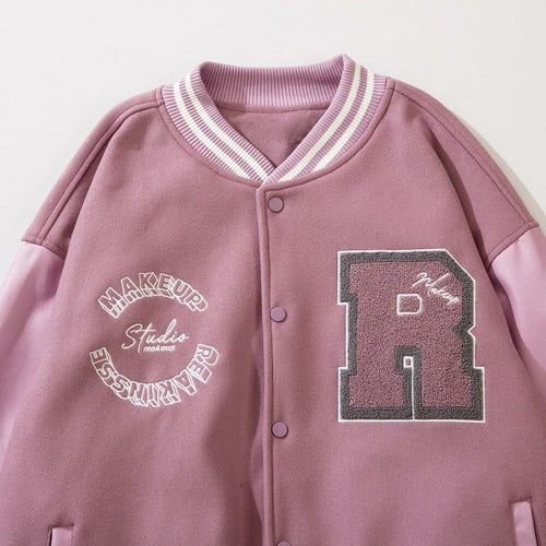 Varsity Jacket Men Leather Patchwork Letter Patch Baseball Coats
