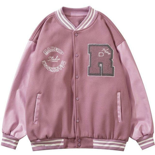 Varsity Jacket Men Leather Patchwork Letter Patch Baseball Coats